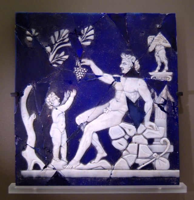 Satyr giving a grapevine to Bacchus as a child; cameo glass, first half of the 1st century AD; from Italy