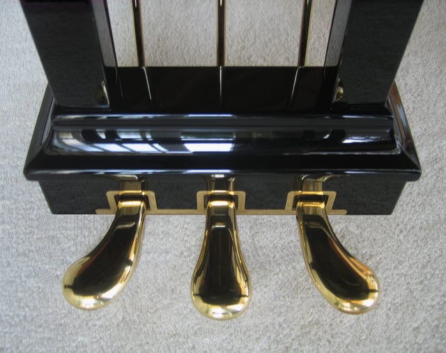 Piano pedals from left to right: una corda, sostenuto and sustain pedal