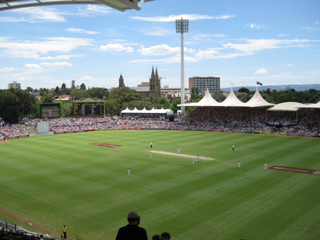 Players take the field at the Adelaide Oval during the second Test
