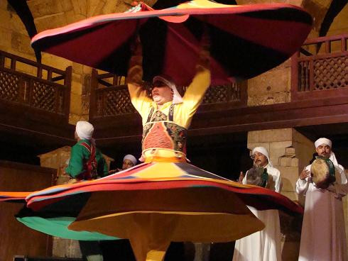 Tanoura dancer performing in Wekalet El Ghoury, Cairo.