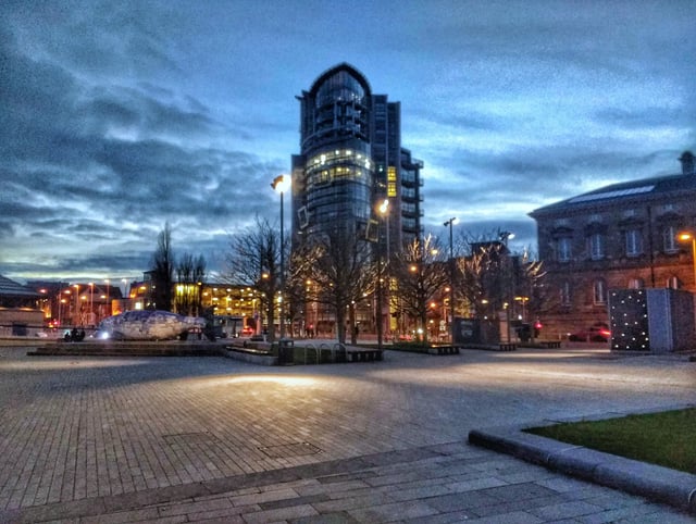 A recreation ground next to the Obel Tower. The Salmon of Knowledge is visible on the left.