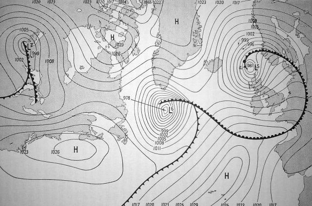 Surface weather analysis map showing weather fronts on 5 June