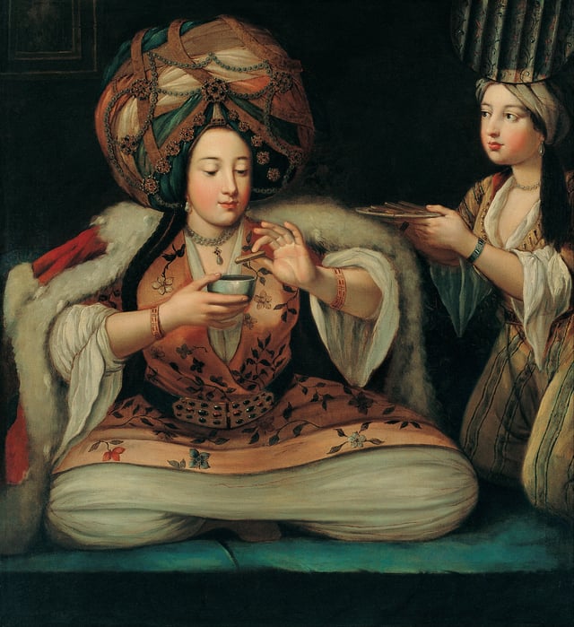 Enjoying coffee, painting by unknown artist in the Pera Museum.
