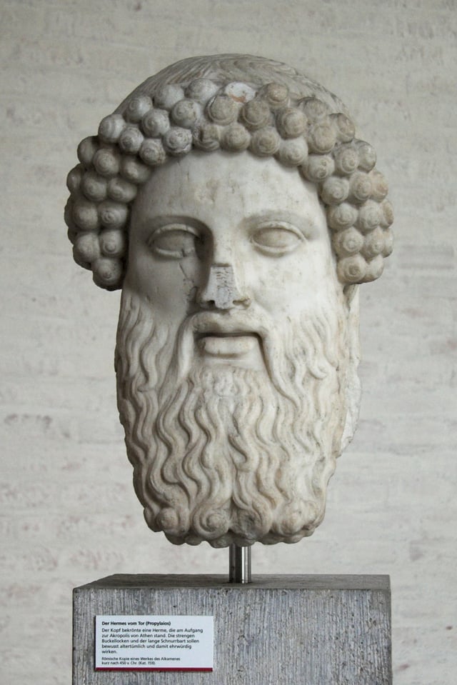 Hermes Propylaeus. Roman copy of the Alcamenes statue from the entrance of the Athenian Acropolis, original shortly after the 450 BC.