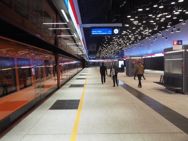 The Helsinki Metro with its characteristic bright orange trains is the world's northernmost subway