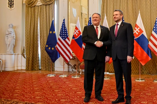 U.S. Secretary of State Mike Pompeo meets with Prime Minister Peter Pellegrini in Bratislava, 2019