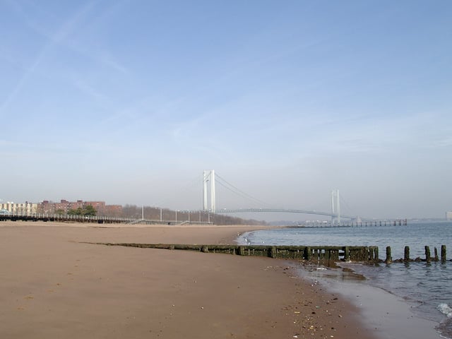 View of the Verrazano-Narrows Bridge from the South Beach on Staten Island.