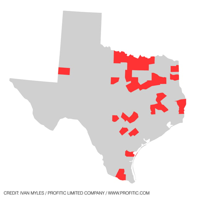 Texas counties under a state of emergency as of May 25