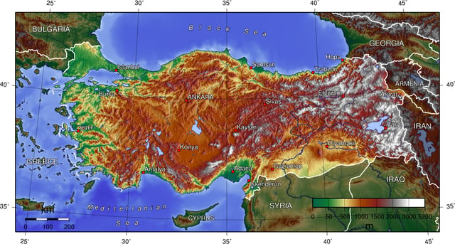 Topographic map of Turkey