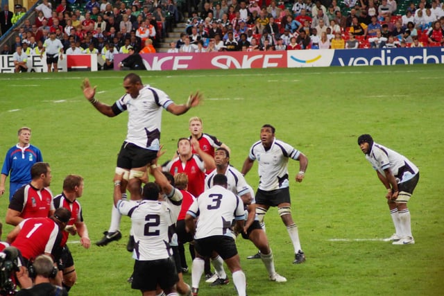 The Fiji national rugby union team during the 2007 Rugby World Cup playing against Canada