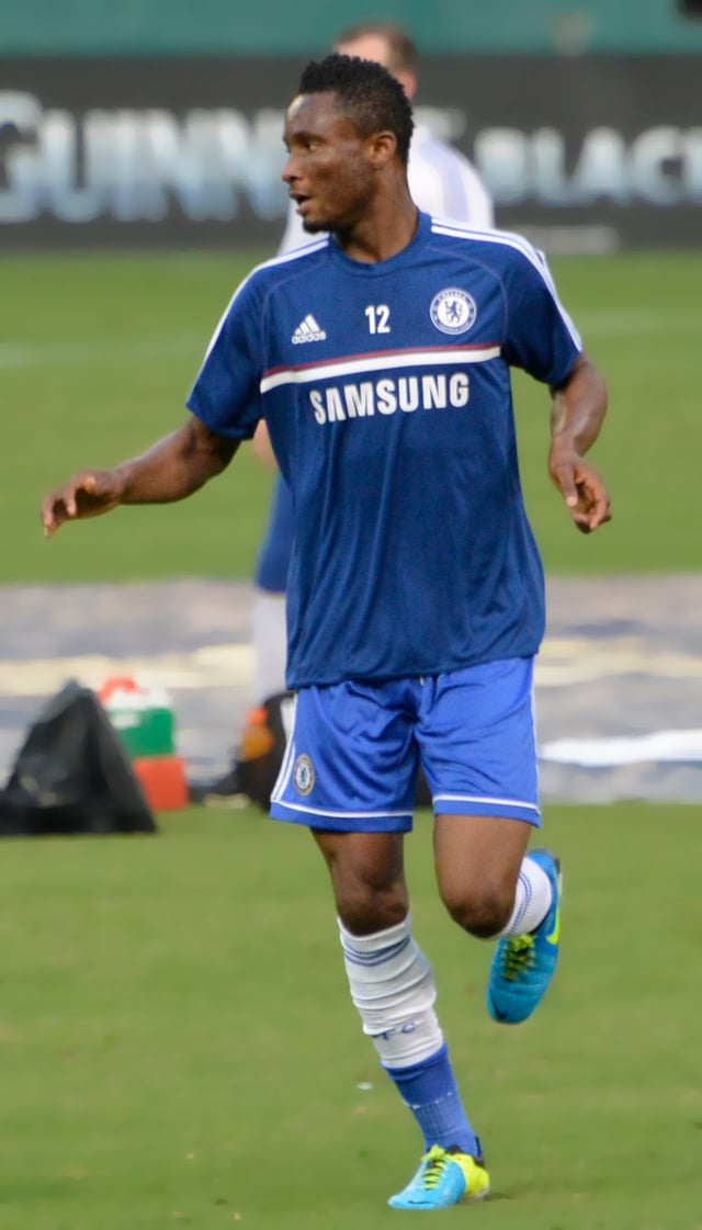 Mikel warming up prior to a game against Roma in August 2013.