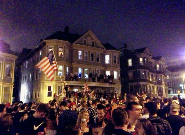 Post-capture celebrations in Boston's student-heavy Mission Hill neighborhood