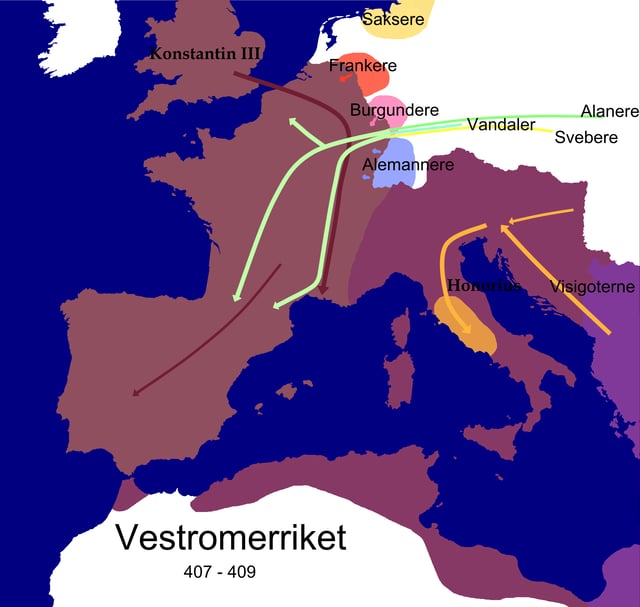Barbarian invasions and the invasion of usurper Constantine III in the Western Roman Empire during the reign of Honorius 407–409