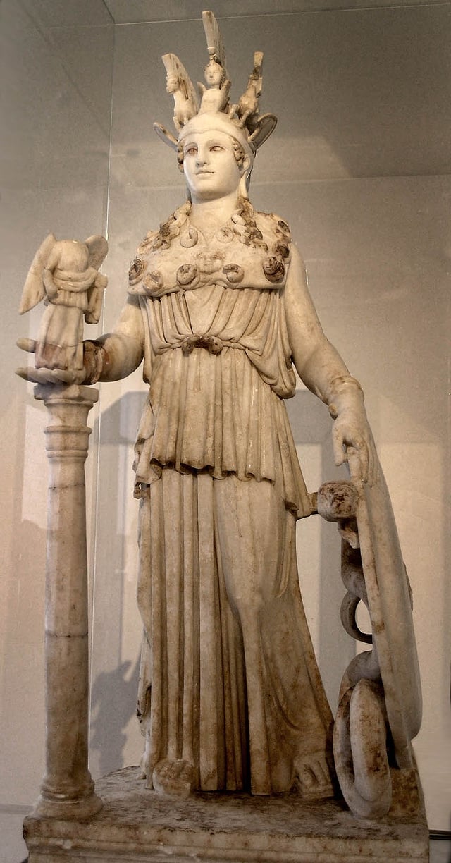 Athena, patron goddess of Athens; (Varvakeion Athena, National Archaeological Museum)
