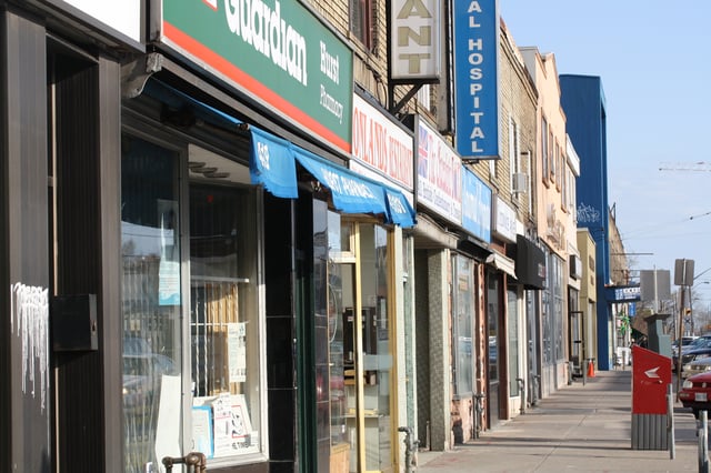 Storefronts on Donlands south of O'Connor