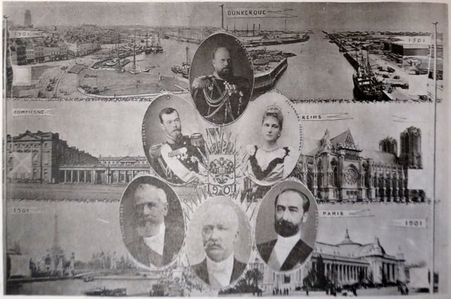 Souvenir postcard of the French maneuvers of 1901 attended by Nicholas II and Alexandra