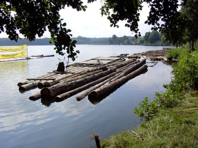 The raft is an early means of water-borne transport.