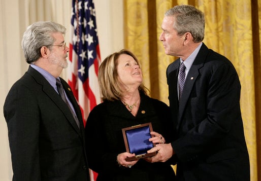 Lucas receiving the National Medal of Technology and Innovation from President George W. Bush, February 2006