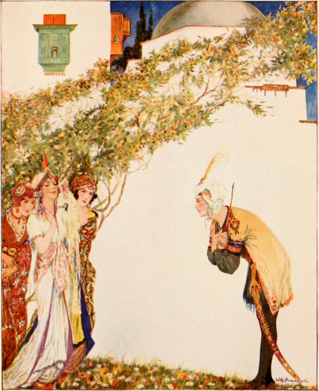 Illustration of the story of Prince Ahmed and the Fairy Paribanou, More tales from the Arabian nights by Willy Pogany (1915)