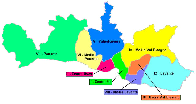 The 9 districts of Genoa