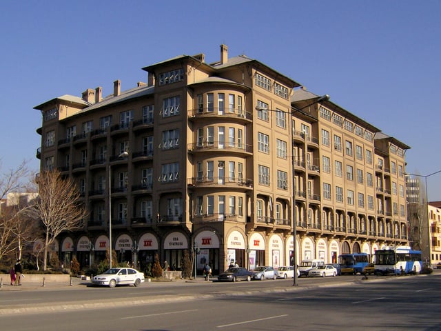 The historic Evkaf Apartment (1929) is the headquarters of the Turkish State Theatres. The building also houses the Küçük Tiyatro and Oda Tiyatrosu.