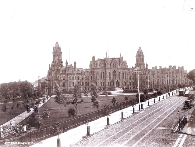 College Hall and then Logan Hall viewed from Woodland Ave, c. 1892