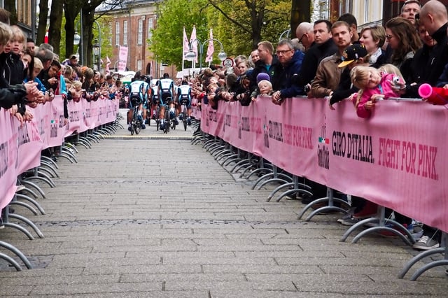 The Omega Pharma–Quick-Step team at the team presentation for the 2012 Giro d'Italia in Herning, Denmark.