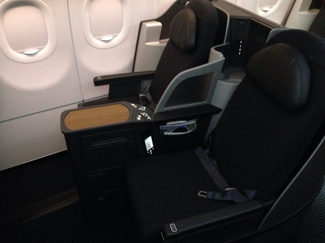First and business class seats on an A321 Transcontinental (top and bottom, respectively)
