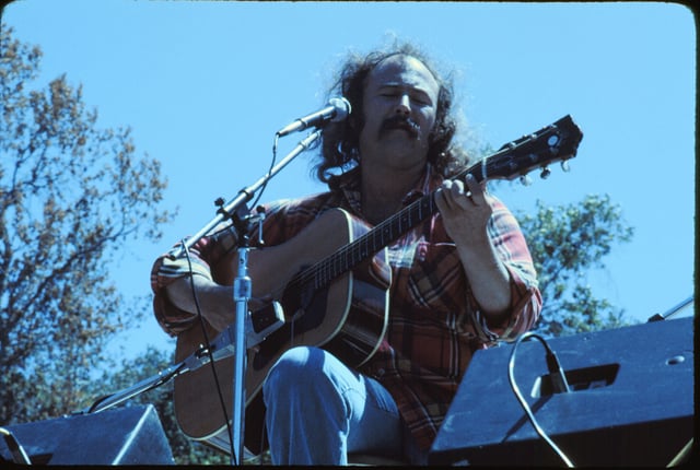 Crosby on stage during a 1976 Crosby & Nash show at the Frost Amphitheater, Stanford University
