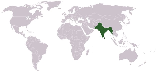 Location of the Indian Empire (British India and the princely states) in the world
