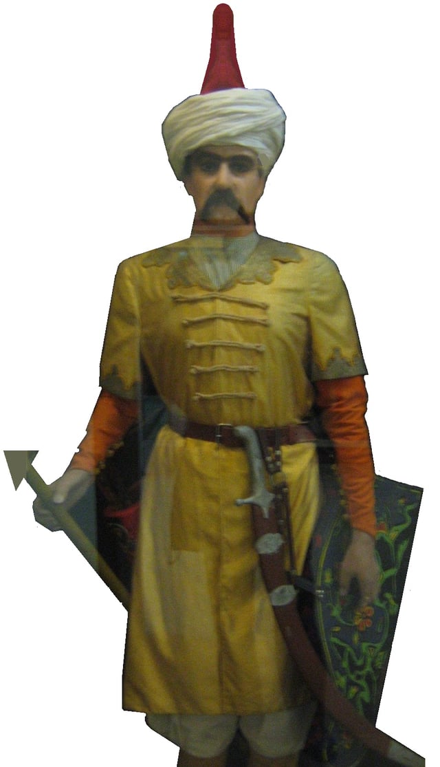 Mannequin of a Safavid Qizilbash soldier, showing characteristic red cap (Sa'dabad Palace, Teheran)