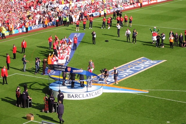 Arsenal captain Patrick Vieira lifting the trophy at Highbury