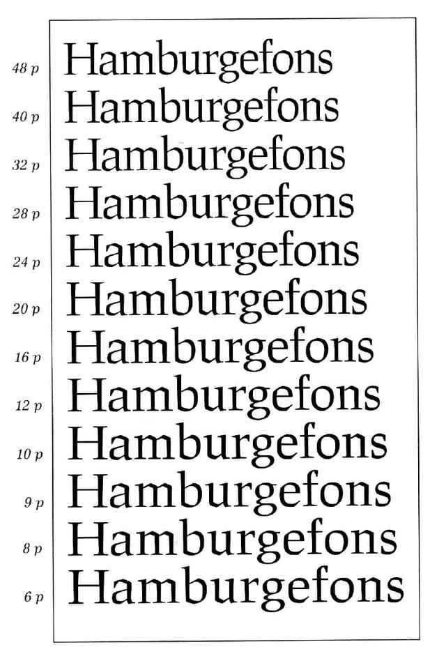 A set of optical sizes developed at URW++. The fonts become thicker and more widely spaced as the point size for which they are designed decreases.