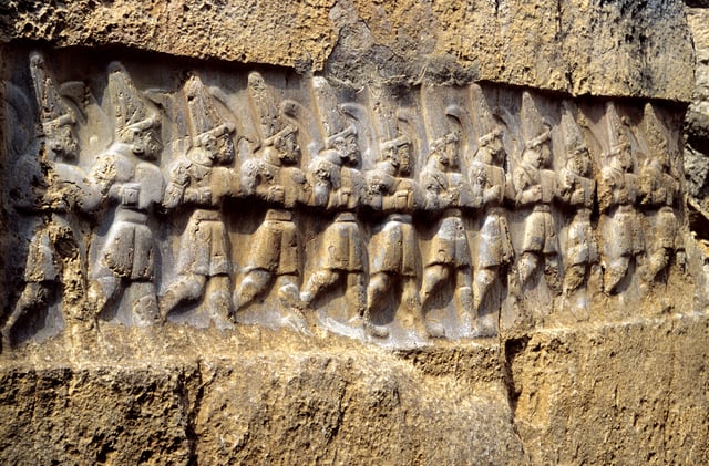 The Yazılıkaya sanctuary in Turkey, with the twelve gods of the underworld
