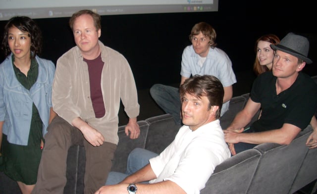 From left to right: Maurissa Tancharoen, Joss Whedon, Nathan Fillion, Jed Whedon, Felicia Day, Neil Patrick Harris