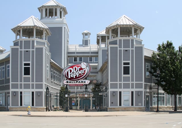 The main entrance of Dr Pepper Ballpark