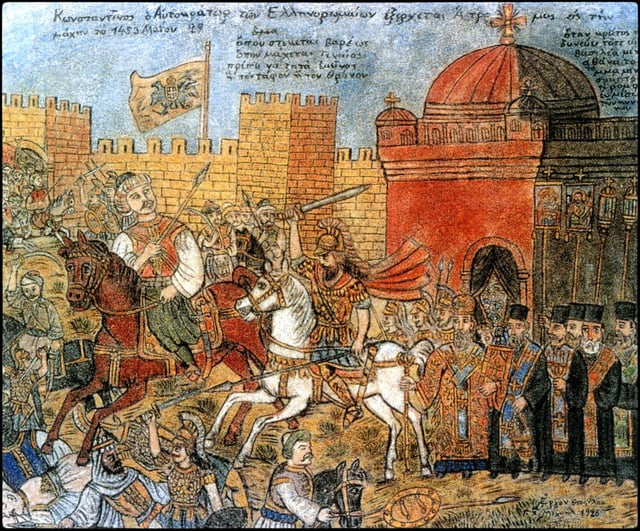 Painting of the Fall of Constantinople, by Theophilos Hatzimihail