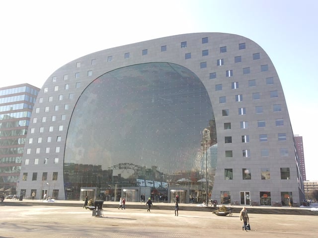 The Markthal as seen from the Binnenrotte, Rotterdam center.