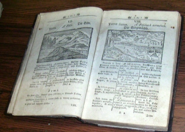 Orbis Pictus, a revolutionary children's textbook with illustrations published in 1658 by educator John Amos Comenius.