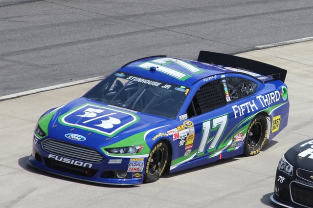 The 2013 NASCAR Sprint Cup Series Generation 6 version of the Ford Fusion as driven by Ricky Stenhouse Jr. at Martinsville Speedway.