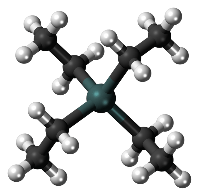 Structure of a tetraethyllead molecule: Carbon Hydrogen Lead