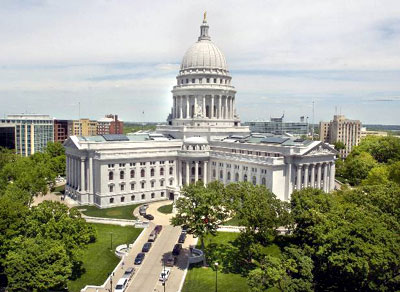 Wisconsin State Capitol atop Madison's isthmus