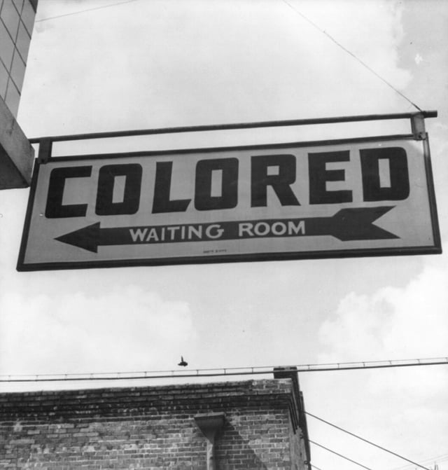 Sign for "colored" waiting room at a Greyhound bus terminal in Rome, Georgia, 1943.