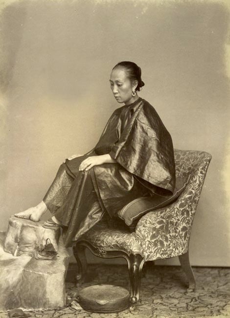 Woman with bound feet, 1870s