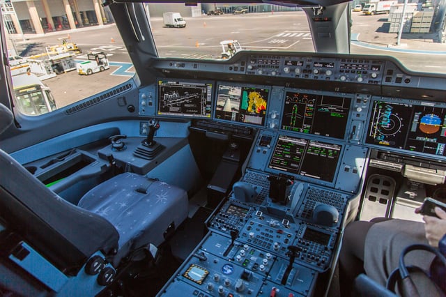 The cockpit of the Airbus A350
