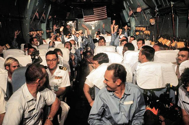 American POWs recently released from North Vietnamese prison camps, 1973