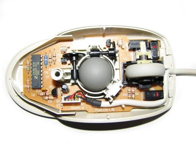 Mechanical mouse, shown with the top cover removed.