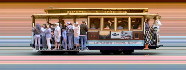 A San Francisco cable car, imaged using an Alkeria Necta N4K2-7C line scan camera with a shutter speed of 250 microseconds, or 4000 frames per second.