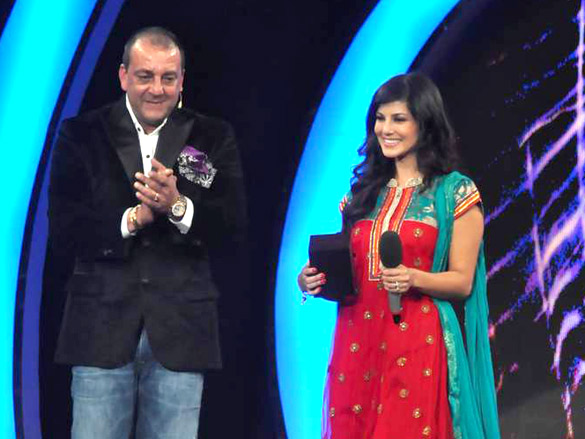 Leone with show host Sanjay Dutt after her eviction from the Bigg Boss house