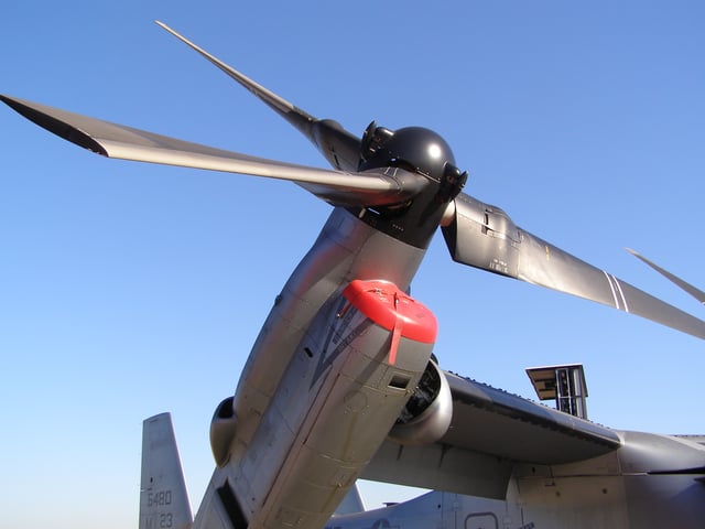 Closeup of rotor and engine of a MV-22B